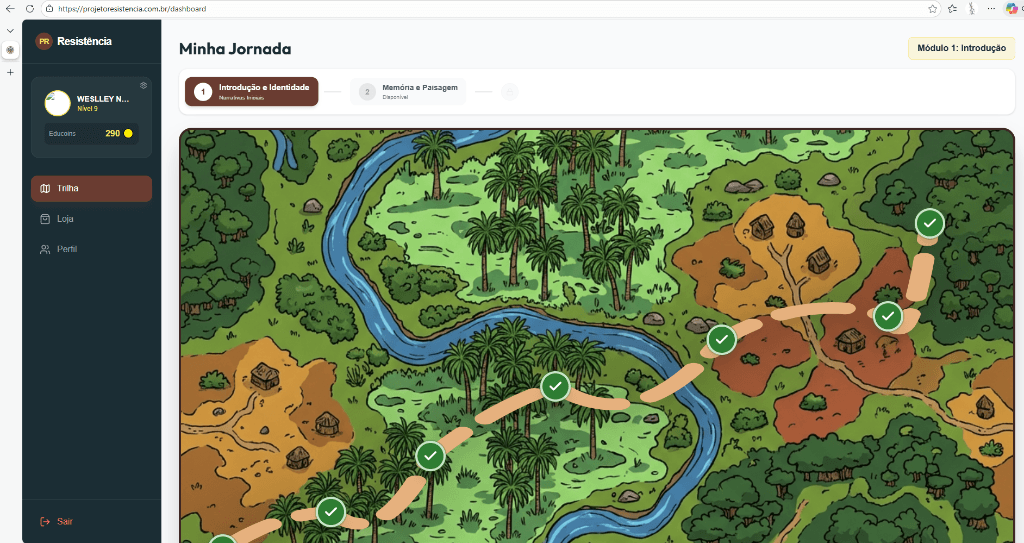 Interface da Plataforma Projeto Resistência